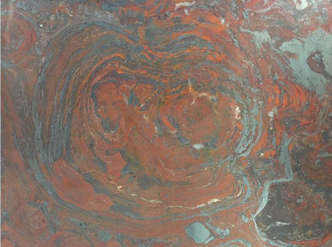 A zoomed in view of a section of Stromatolitic Jasper